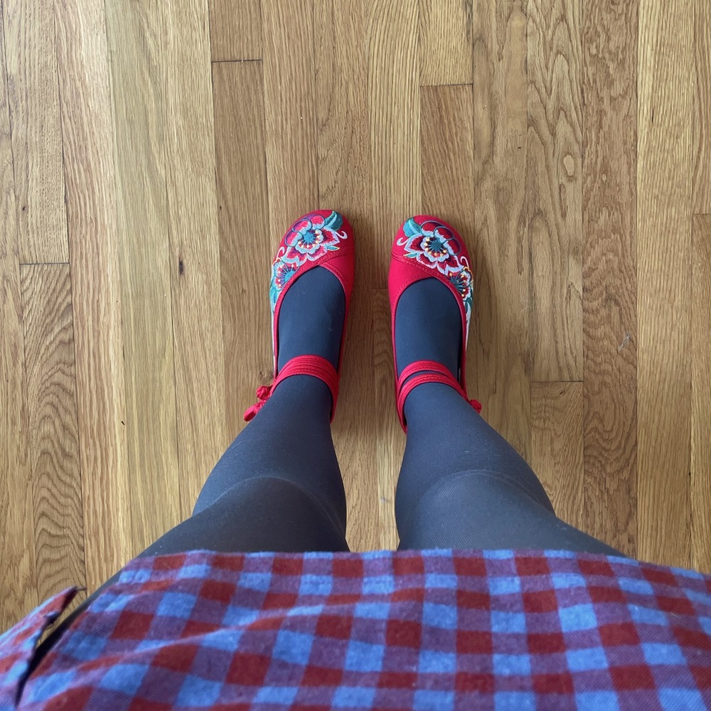 Red Floral Flats